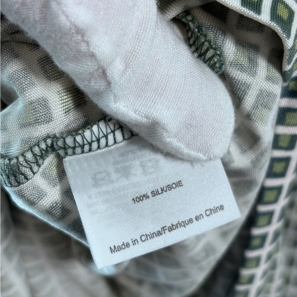 Tory Burch Green White Geometric Print 100% Silk Sleeveless V-Neck Midi Dress M - Picture 6 of 6